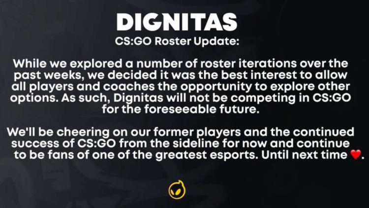 Dignitas ophæver sin tidligere liste og forlader CS:GO