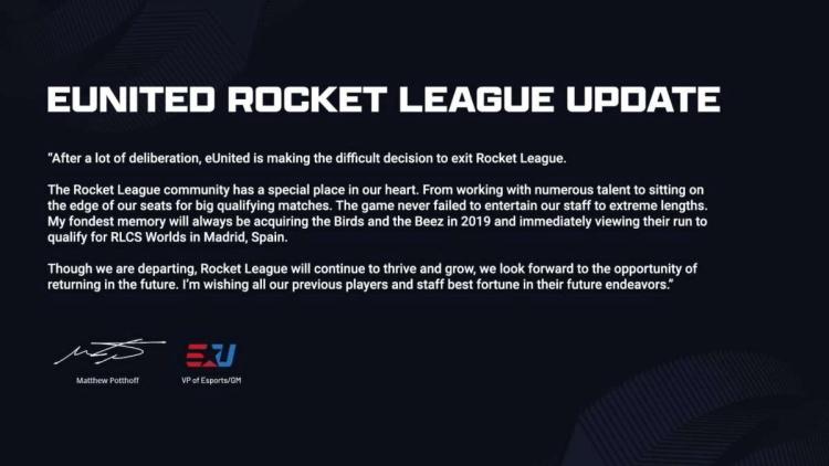 EUnited blev fritaget for hvervet som tre medlemmer af Rocket League