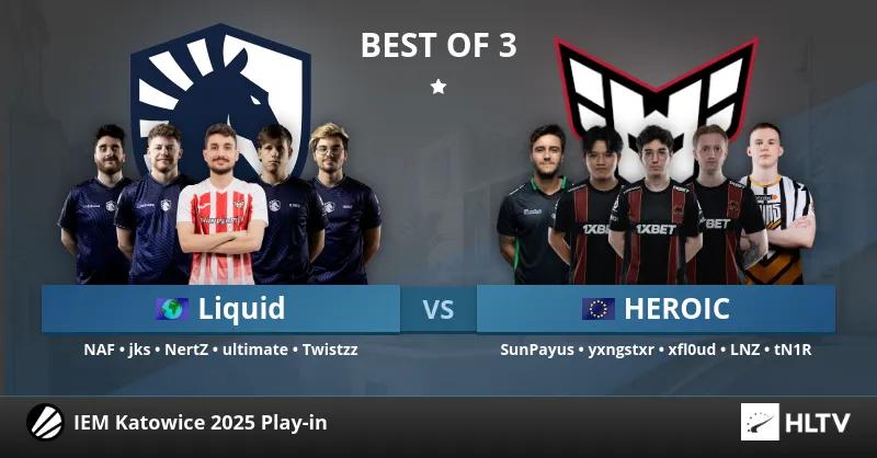 HEROIC besejrer Team Liquid i den sidste kamp på dag 1 ved IEM Katowice 2025