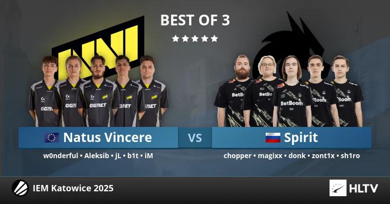 Vild sejr til NAVI over Team Spirit i Upper Bracket-semifinalen, hvilket sikrer dem en plads i næste fase af IEM Katowice 2025.