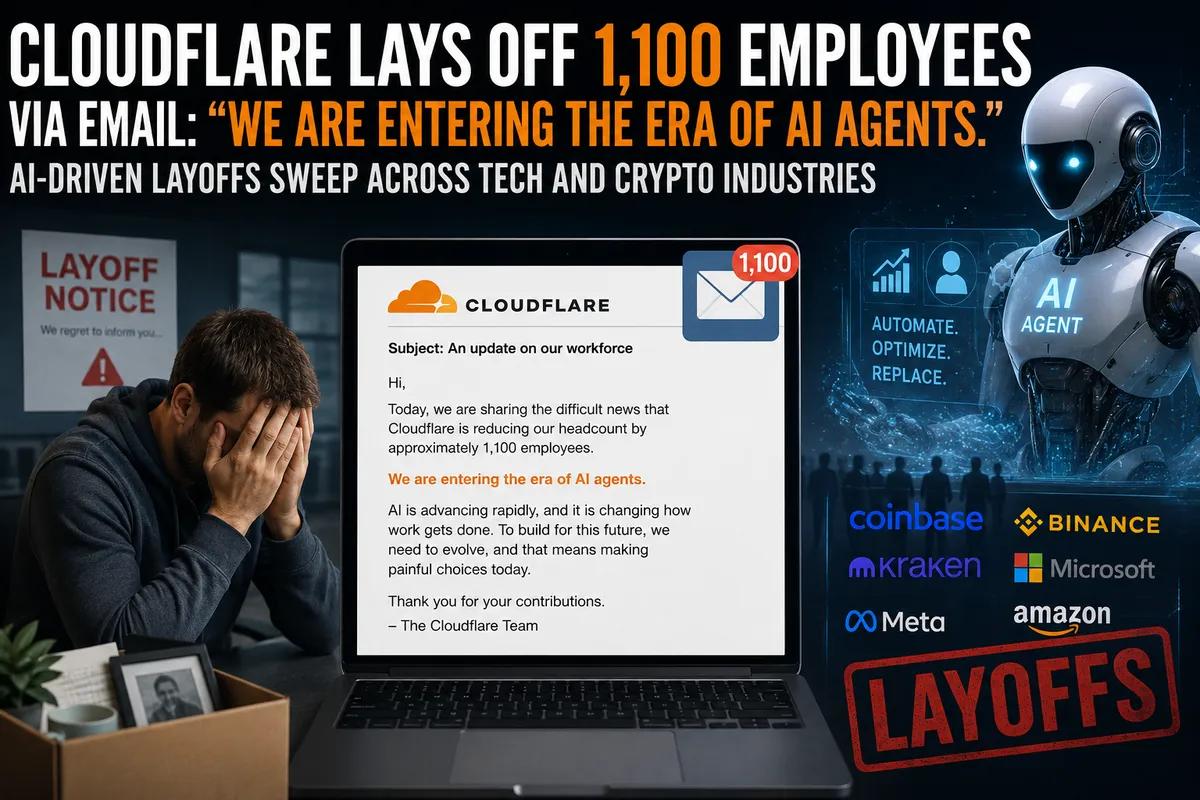 Cloudflare afskediger 1.100 medarbejdere via e-mail: "Vi er på vej ind i en æra med AI-agenter." AI-drevne fyringer fejer hen over teknologi- og kryptoindustrien