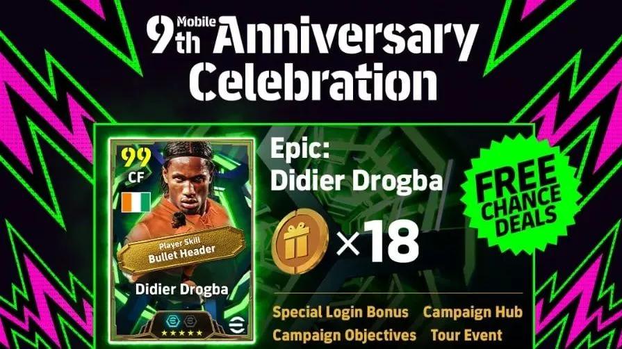 eFootball fejrer 9-års jubilæum med et gratis episk Didier Drogba-kort