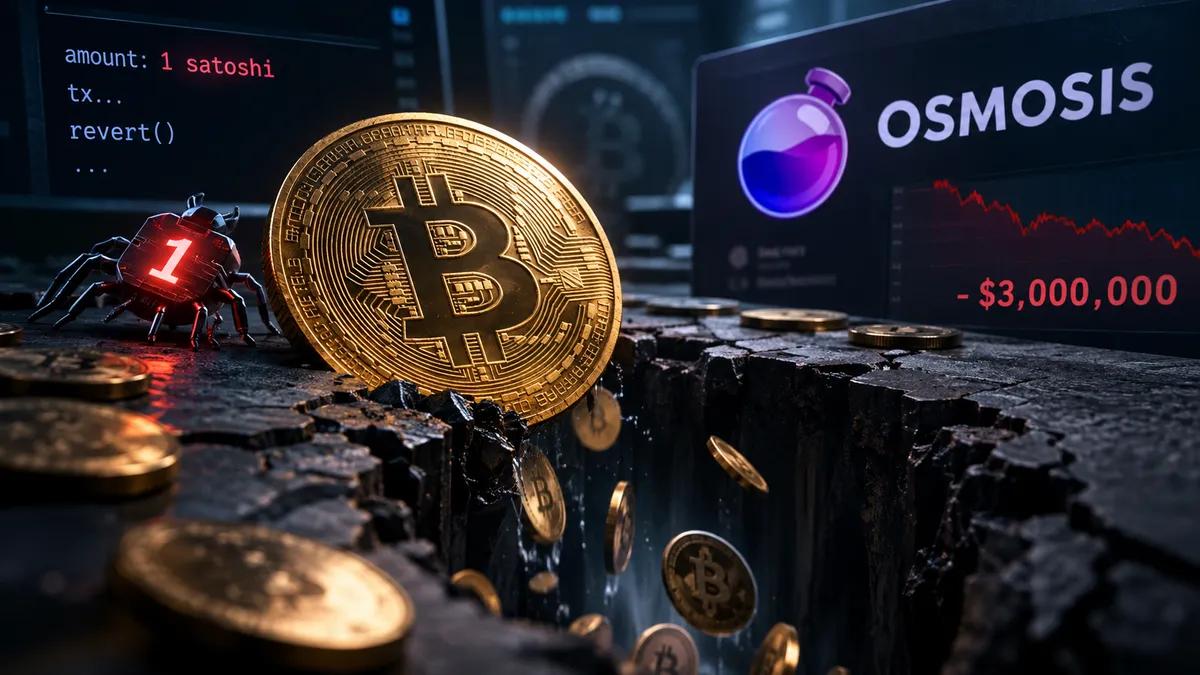 En fejl på én satoshi har netop skabt et hul på 3 millioner dollar i Osmosis’ Bitcoin-fond