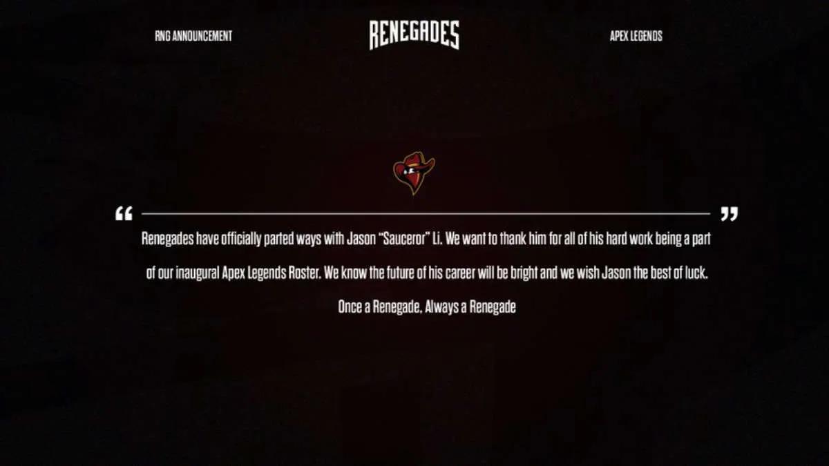 Sauceror forlod Renegades -truppen af Apex Legends