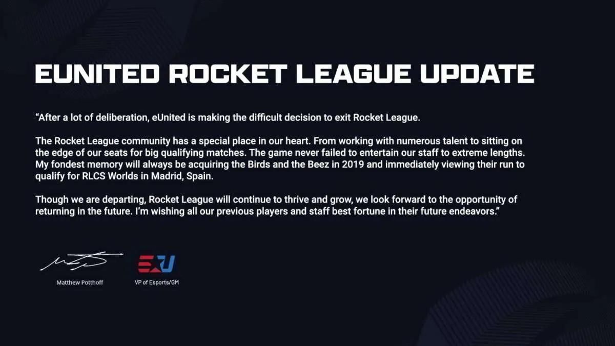 EUnited blev fritaget for hvervet som tre medlemmer af Rocket League