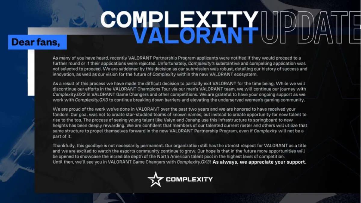 Complexity Gaming lukker den mandlige line-up med VALORANT